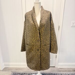 New Old Navy Leopard Print Long Line Coat 2X Textured Jacquard Tall Mob Wife